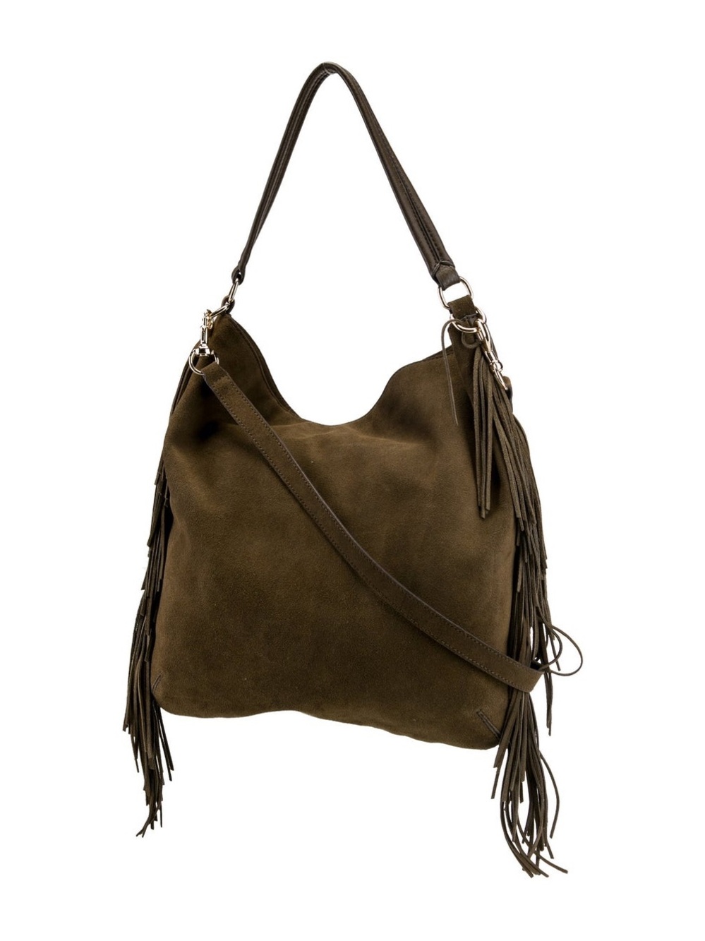 Rebecca Minkoff Hobo Crossbody Fringe Olive Green Leather Purse - Picture 2 of 4